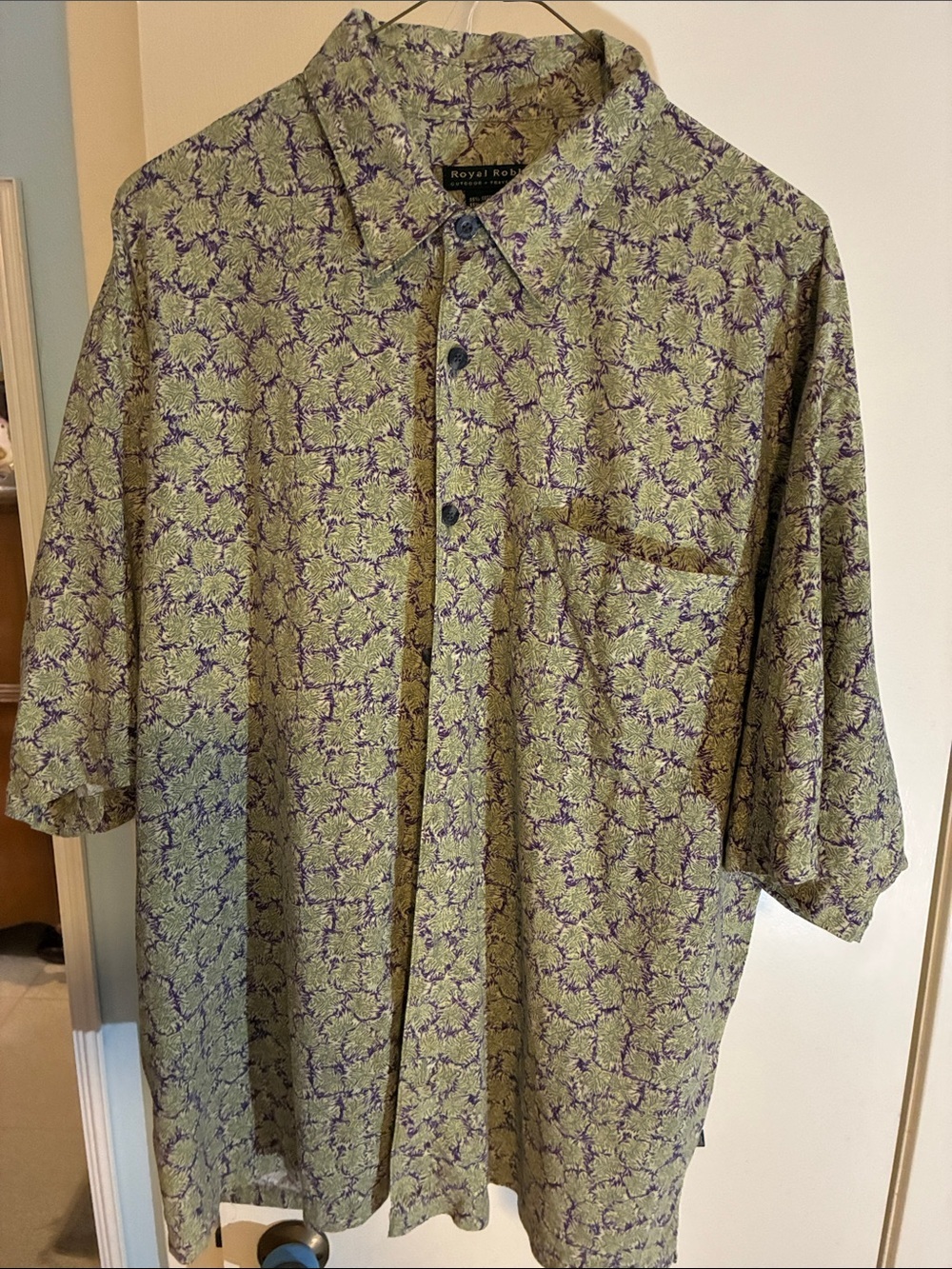 Royal Robbins Olive with Purple Floral Short-Sleeve Button-Down